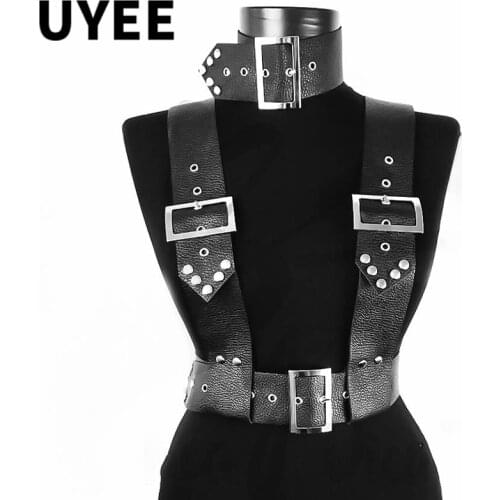 UYEE Women Punk Wide Harness PU Leather Underwear Belt Sexy Body Bondage Garter Belt Clubwear Crop Top Suspenders Gothic Sek
