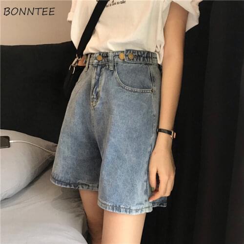 Shorts Women Denim Korean Style New Fashion Buttons Adjustable Wide Leg Retro Harajuku Chic Hot Short Students Streetwear Womens