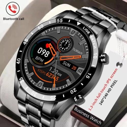 LIGE New Luxury Steel Band Bluetooth Call Smart Watch Men For Android iOS Phone Waterproof Sports Fitness Tracker Smartwatch