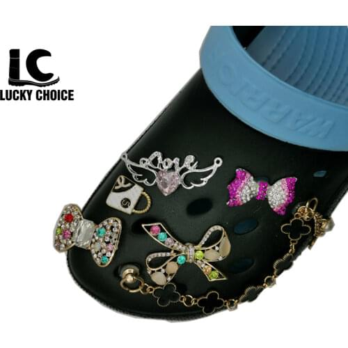Alloy With Rhinestone Chain Designer Croc Charms JIBZ Shoes Accessories Decoration for Croc Clog Shoes Buckle for Girl Gift