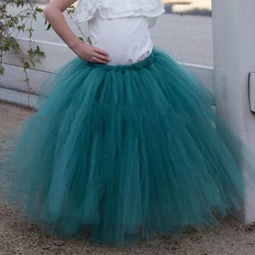 Girls Dark Green Long Tutu Skirt Kids Ballet Dance Tulle Pettiskirts Underskirt Children Birthday Wedding Party Costume Skirts