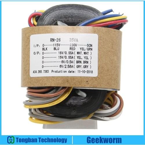 35VA 15V 6V R-Core Transformer, Oxygen-Free Copper R Core Transformer for Raspberry Pi X10 / X20 DAC Kit Amplifier Power Supply