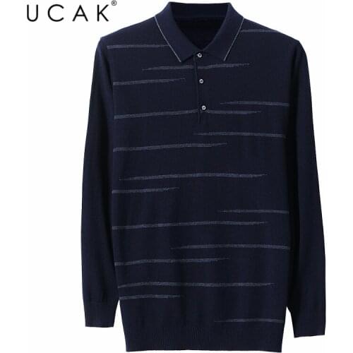 UCAK Brand Fashion Stripe Sweaters Men Clothing Streetwear Autumn Winter Pullover Homme Turn-down Collar Sweater Clothes U1065