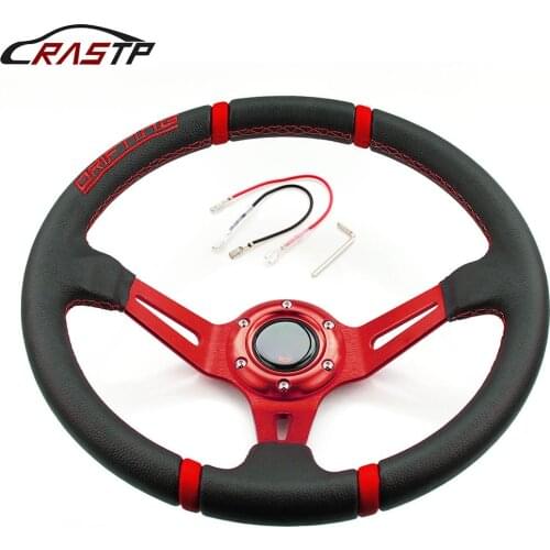 Universal 14inch Deep Dish Drifting Sport Steering Wheel Leather Racing Deep Dish Style with Logo RS-STW002