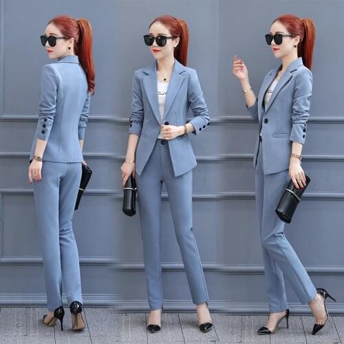 Womens suit fashion two piece set top and pants Slim temperament commuter small suit casual pants 2 piece suit