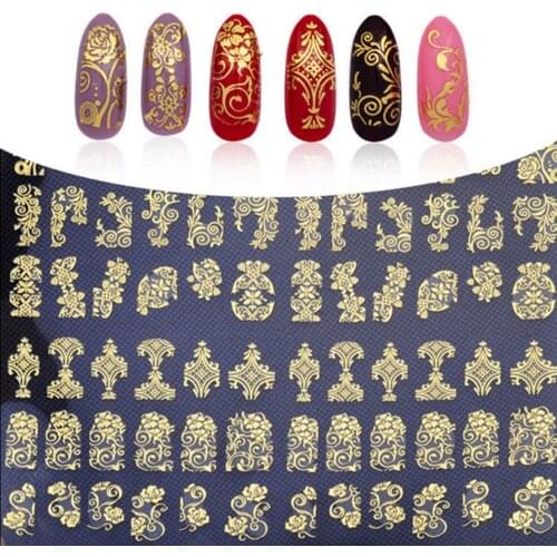 1pcs 3D Gold Bronzing Nail Sticker Flower Pattern Metalic Slider DIY Manicure Vine Adhesive Nail Art Decorations Decals Te#66