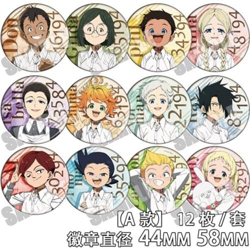 12pcs Japan Cartoon Anime The Promised Neverland Pin Cosplay Badge Brooch Collectible Pin Backpack Bags Collection Accessories