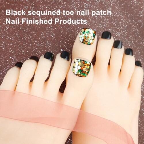 24Pcs Fascinating Black Glitter Makeup Fake Extension Toenails Fine Workmanship Nail Art Patch Creative for Female