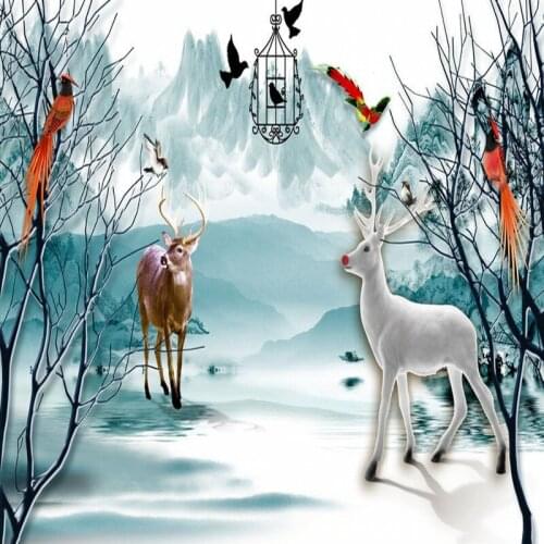 3D photo wallpaper Scandinavian background wall Sculpture Nordic style Backdrop Retro Nordic elk stereo lobby wallpaper mural