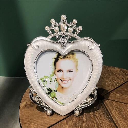 5Inch Crystal Heart Pearl Crown Wedding Photo Frame Metal Alloy Home Decor Bridal Baby Shower Gifts home decoration XC028