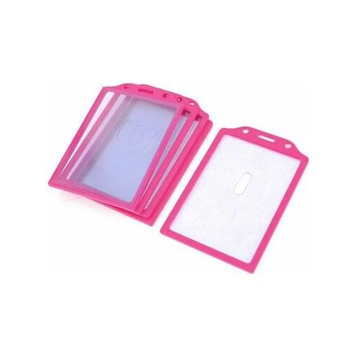 5 pcs Fuchsia Plastic Frame Vertical Slide ID Card Holder 103mm x 72mm