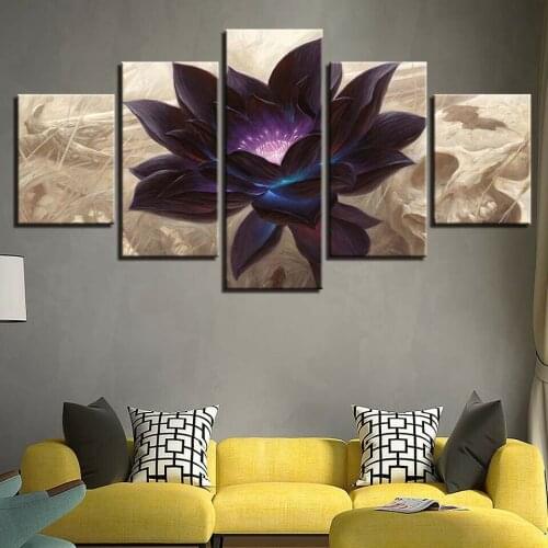 Black Lotus Abstract Flower 5 Pcs Canvas Wall Art Painting Poster Home Decor No Framed