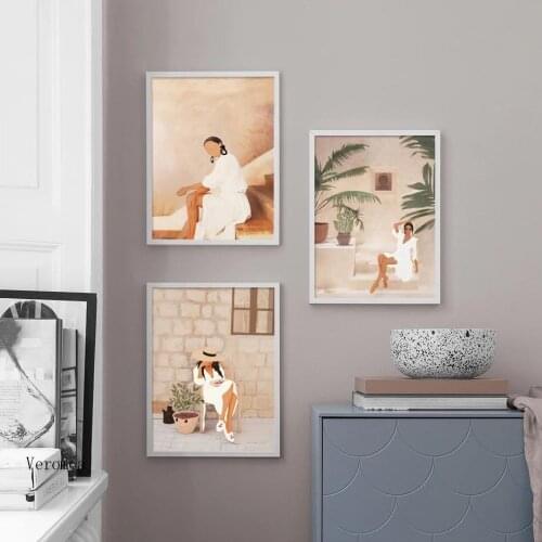 Abstract Fashion Girl Poster Summer Read Stairs Rest Wall Art Canvas Painting and Print Home Wall Decor Pictures for Living Room