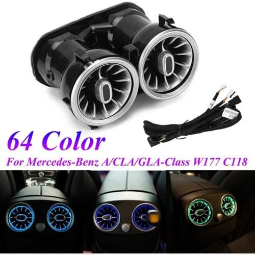 64 Color Car Rear Armrest LED Turbine Air Vent Ambient Light Kit for Mercedes-Benz A/CLA/GLA-Class W177 C118 2019