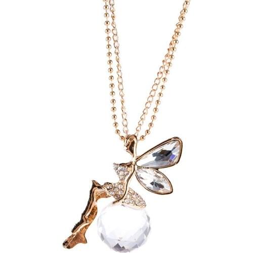 Free Shipping New Fashion Angel Figure Shaped Crystal Pendant Necklaces Crystal Costume Sweater Necklaces for Women Gifts