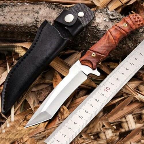 Free shipping New style sharp Handmade Fixed Blade Knife Survival Hunting Knives wooden handle With a sheath Outdoor knife