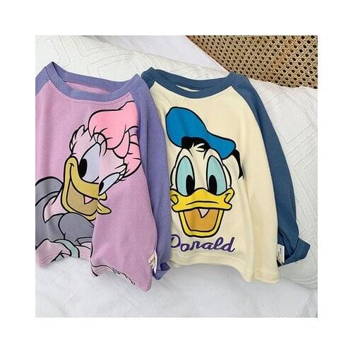 Disney 1Sets Donald Duck Fashion Anime Casual T-Shirts Cartoon Children Clothing TShirt Long Unisex