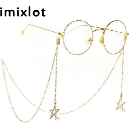 Imixlot Luxury Classic Imitation Pearl Pentagram Dangle Reading Glasses Chain for Women Man Sunglasses Holder Strap