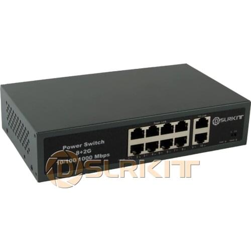 DSLRKIT 2 Gigabit 8 PoE Switch Injector 52V 2.3A 120W Ethernet 1000Mbps 250meter