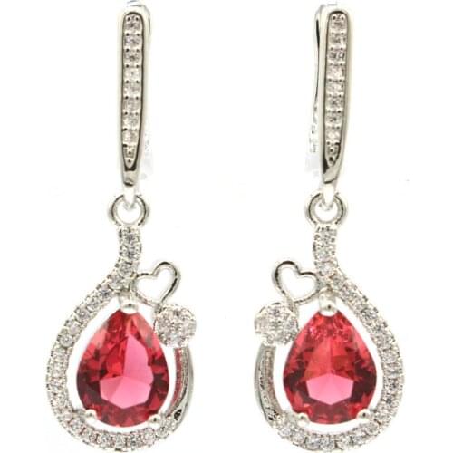 47x17mm 2020 New Arrival Long Big Created Pink Raspberry Rhodolite Garnet Womans Wedding Silver Earrings
