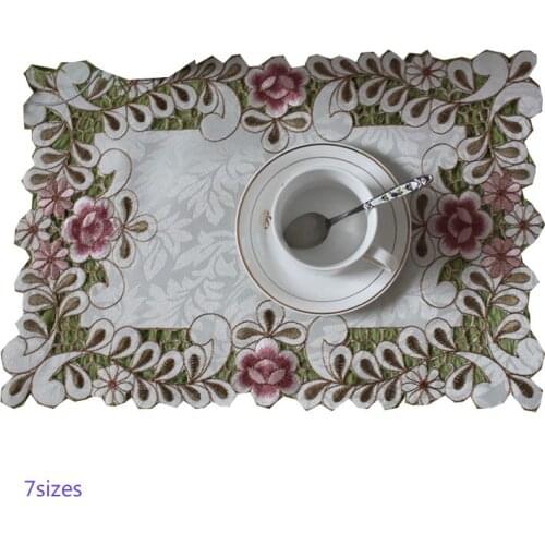 HOT satin place table mat cloth lace pad embroidery cup mug holder trivet glass doilies drink coaster Christmas placemat kitchen