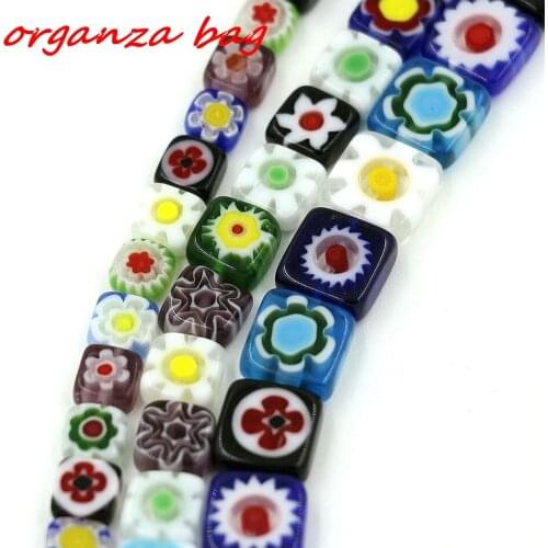 Hot ! 15 pcs 6mm & 8mm & 10mm A square Millefiori Glass Beads Fit Beaded Bracelet nm96