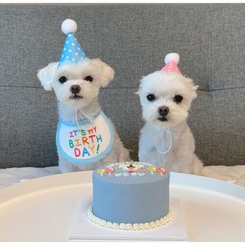 Cute Dog Bibs Bandana Collar Happy Birthday Baby Bear Adjustable Pet Neckerchief Scarf Cotton Waterproof Saliva Schnauzer Pug