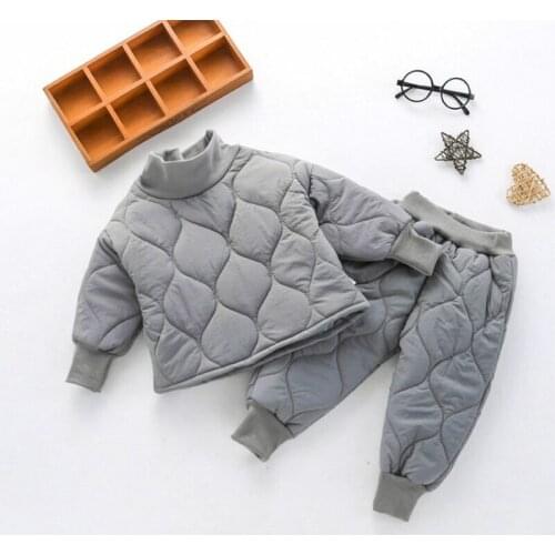 Fashion Childrens Thick Set Winter Baby Girls Warm Turtleneck Coat +pant Sets Kid Gray Casual Suit 0-5 Years Boys Wear Cotton