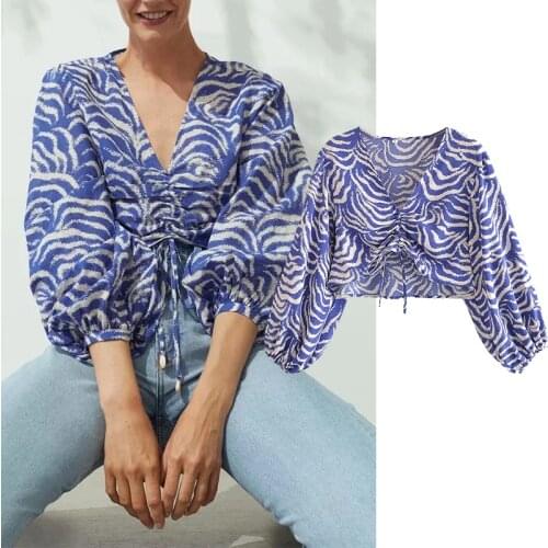 Za Fashion Womens Clothing Blouses And Shirts Female Slim Off Shoulder Crop Tops Floral Print Casual Blouses Female