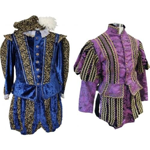 Mens Medieval Tudor Elizabethan Costume Adult Queen Tudor Kings Cosplay Costume Top Pants Hat Suit L320