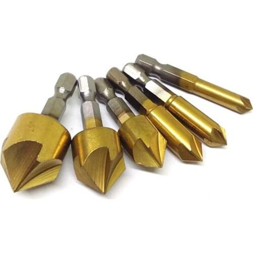 Hige quality 3pc HSS 5 Flute Countersink Drill Bit Set 90 Degree 1/4" Counter Sink Chamfer Cutter DIY Power Tools