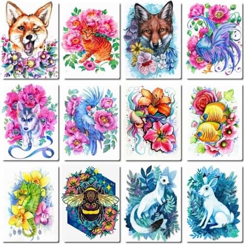 HUACAN Painting By Numbers Fox Animal Wall Art Unique Gift On Canvas Acrylic Picture By Numbers Flower For Living Room