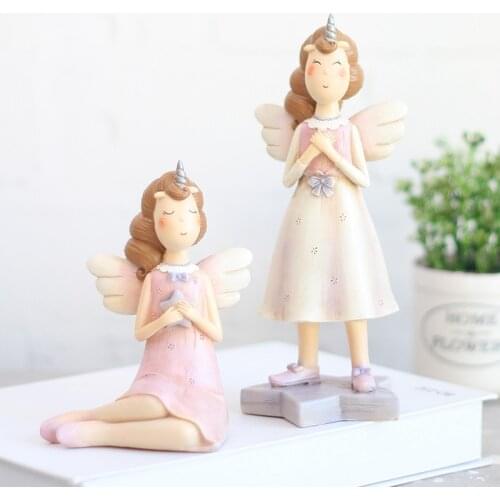 Set of 2 Pink Angel Statue Miniature Resin Mascot Sculpture Home Decorative Figurine Ornament Birthday Wedding Party Gift