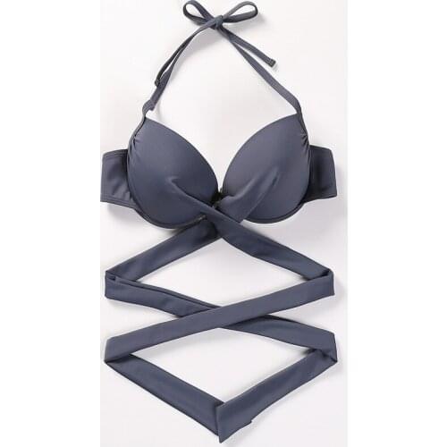 2021 New Pure Grey Bikini Set Sexy Brazil Bikinis Women Swimsuit Padded Swimwear Halter Bikini Set Push Up Beach Wear SW459