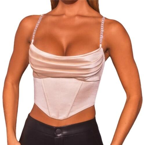 2021 New Women’s Fashion Solid Color Camisole Summer Sexy Exposed Navel Irregular Chain Suspender Tops Ladies Zipper Wrap Tops