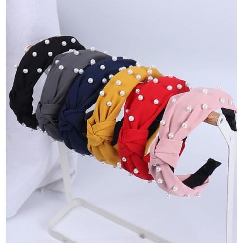 CN Fashion Knot Pearl Hairbands Women Shining Beading Pearl Headbands For Girls Solid Lovely Hair Hoop Bezel Hair Accessories