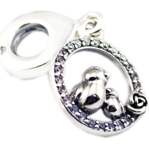 Mother and Baby Bird Hanging Charm Fashion Jewelry Making Sterling Silver Beads For Woman Fits Original 925 Silver Bracelets