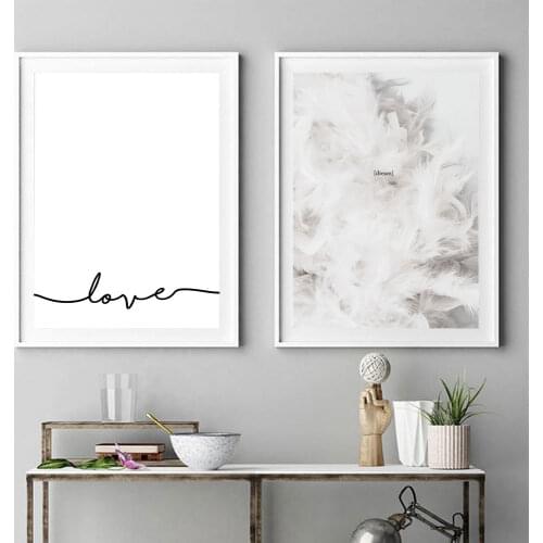 Simple Quotes Love Dream HD Wall Art Modular Pictures Nordic Poster Feather Canvas Painting Prints Restaurant Home Decoration