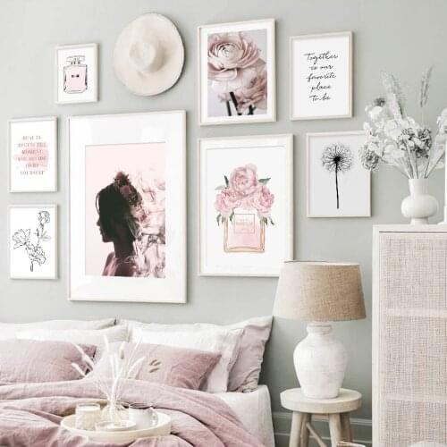 Pink Floral Perfume Beauty Inspirational Quotes Modern Poster Canvas Painting Wall Art Print Picture Bedroom Interior Home Decor