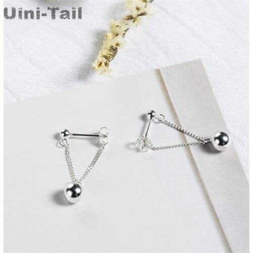 Uini-Tail hot new 925 sterling silver creative bead earrings Korean personality simple and versatile small fresh long earrings