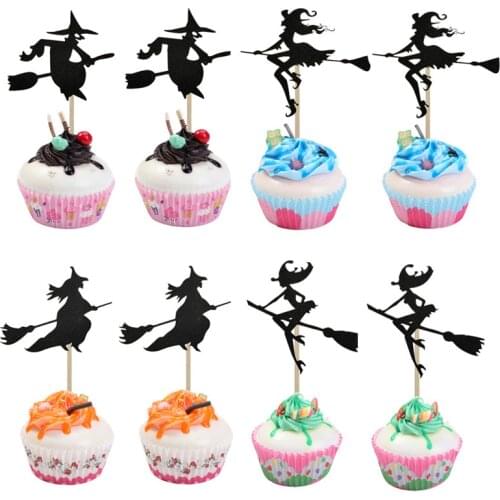 Birthday Cake Decor Halloween Supplies Halloween Cupcake Toppers A Witch Ride On A Broomstick Cake Inserted Card For Kids