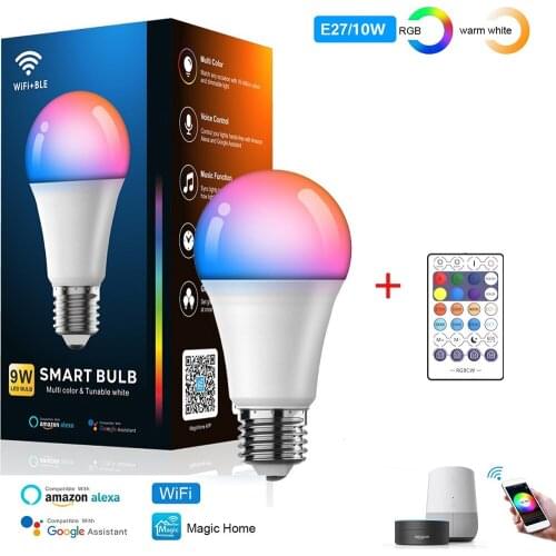 Wifi Smart Light Globe E27 Screw Bulb Led Lamp 110V 220V 9W 10W WW CW RGB Colorful Changing Work with Alexa Google Home Time Set