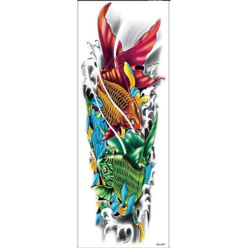Waterproof Tattoos Sticker Full Arm chinese color carp Koi tattoo Water Transfer flash tatoo fake tattoo for men women