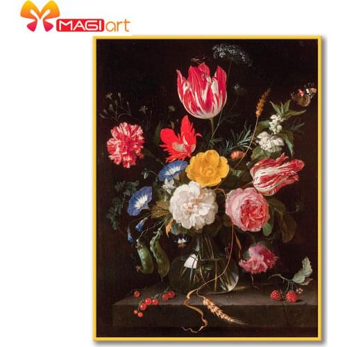 Cross stitch kits Embroidery needlework sets 11CT water soluble canvas patterns 14CT Red flowers in vase -NCMF317