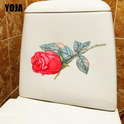 YOJA 22X13.2CM Red Rose Plant Fashion Bathroom Toilet Seat Stickers Romantic Home Wall Decor T1-1355