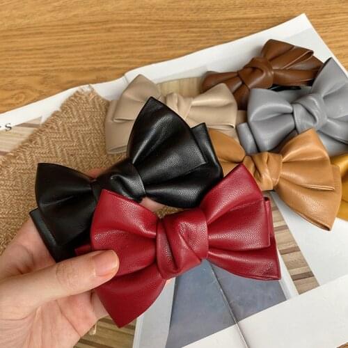 Black White Ribbon PU Leather Hair Bows Clips Vintage Bowknot Hairpin Cute Girls Barrettes Headdress Hair Accessories for Women