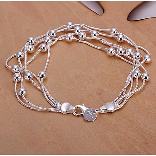 Free Shipping women Silver Bracelet Fashion jewelry five line beaded line light bead bracelet
