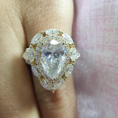 Pear Cut 2.2ct 10x7mm Moissanite Ring 14k White Gold For Women DEF Color Excellent Cut Solarite With Pear&Round&Marquise Cut