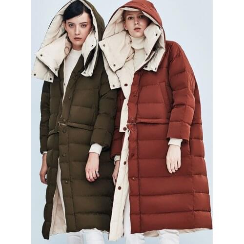 Winter Fashion Womens Long Hooded Fluffy Goose Down Coat Female Was Thin Thick Warm Lower Edge Detachable Down Parkas F2544