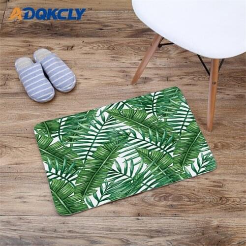 ADQKCLY Green Leaf Floor Carpets Absorbent Non-slip Soft Flannel Rug Decor Home Kitchen Room Bathroom 40*60cm Door Mat 1pc